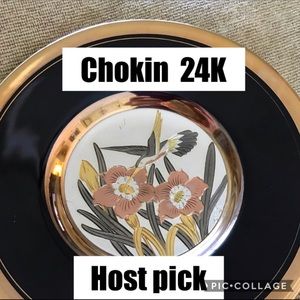 Chokin Black 6” Hummingbird plate with 24karet gold trim
